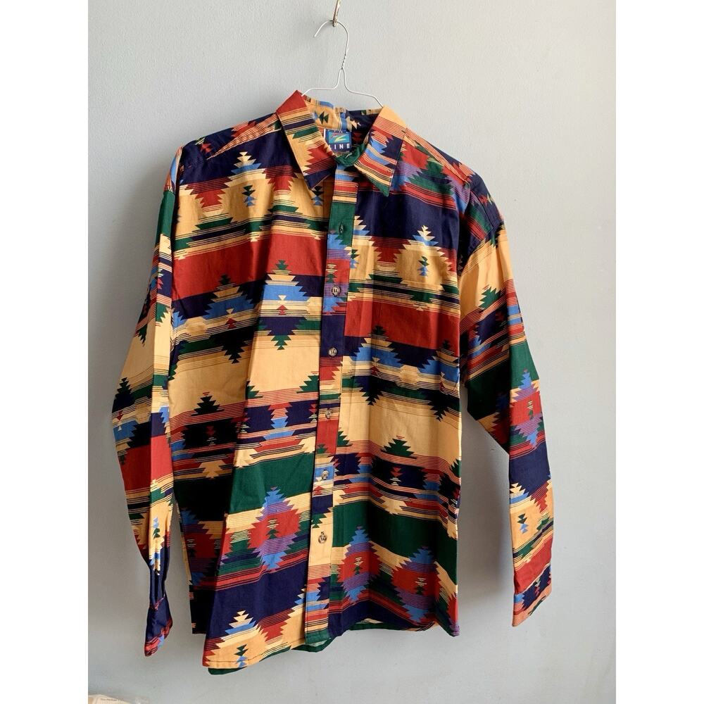 Vintage Fine Line Cotton Shirt Mens Multicolour Western Button Down Size L